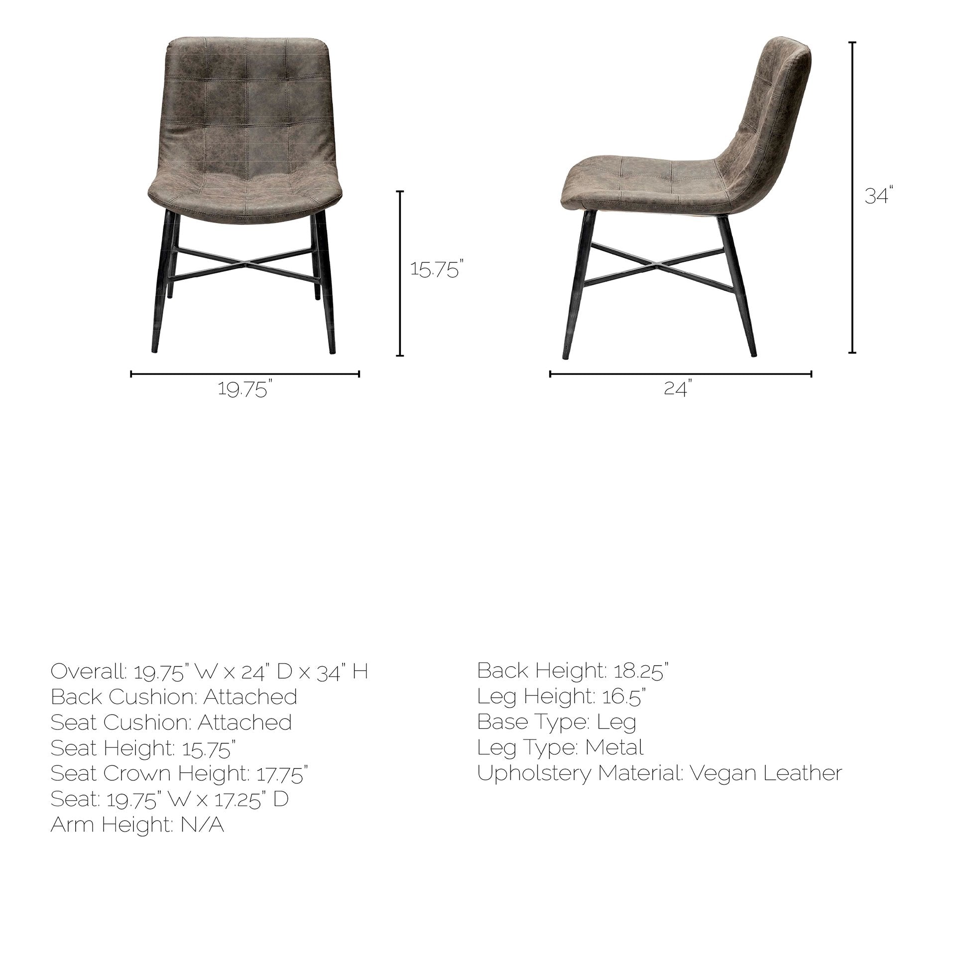 Brown Faux Leather Seat with Black Metal Frame Dining Chair