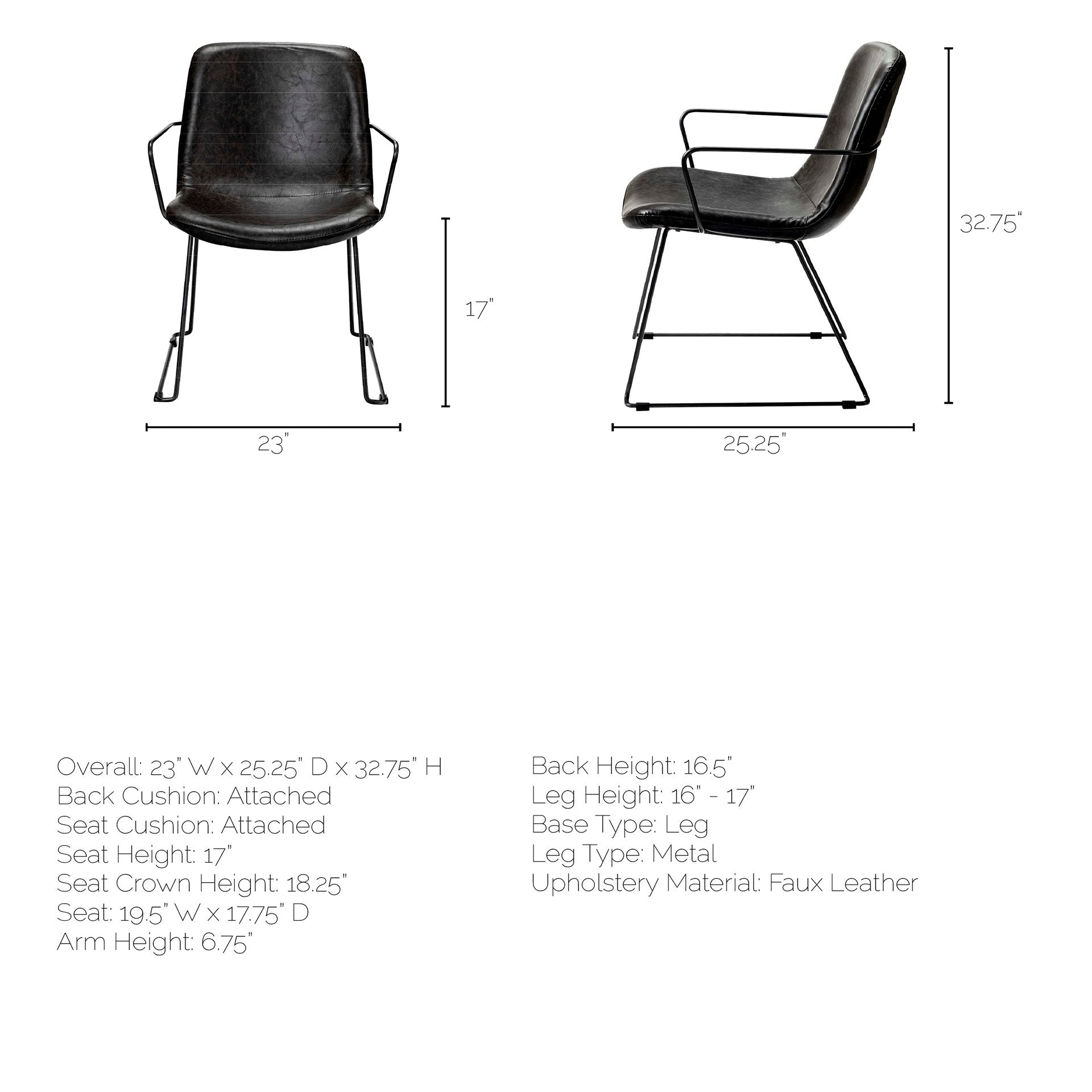Black Faux Leather with Seat Black Iron Frame Dining Chair