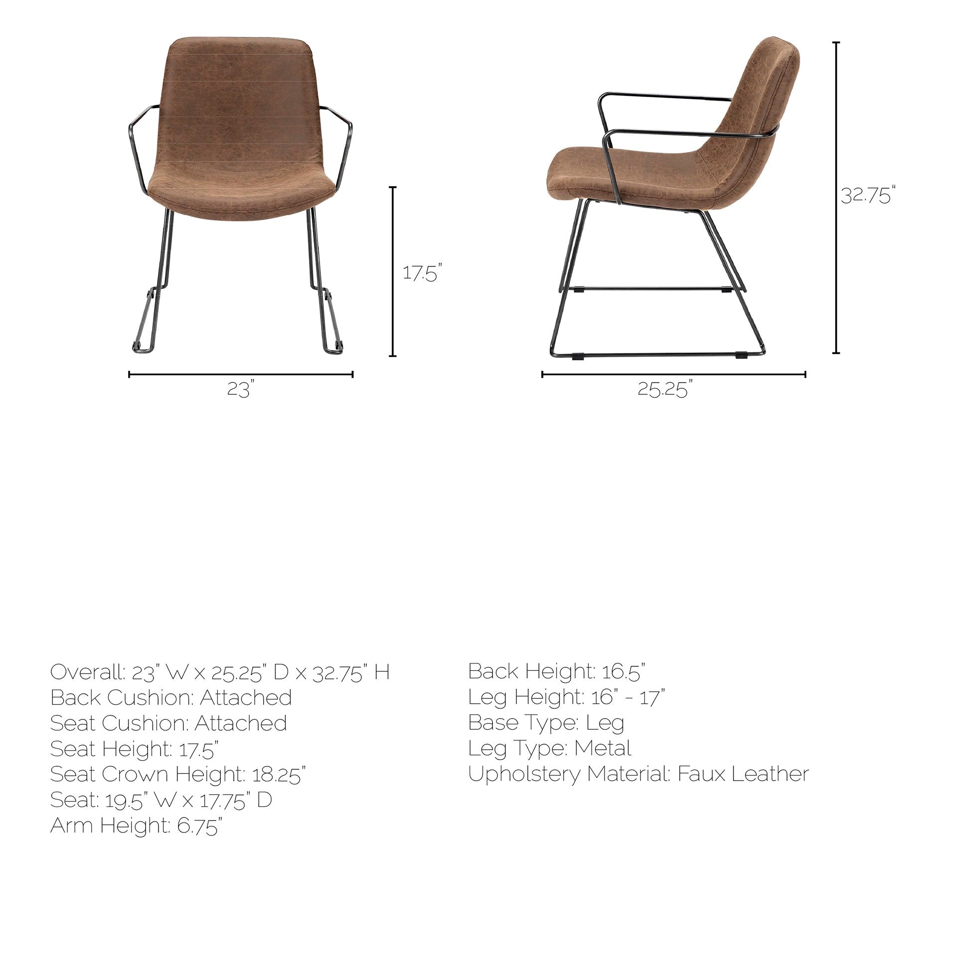 Brown Faux Leather Seat with Black Iron Frame Dining Chair