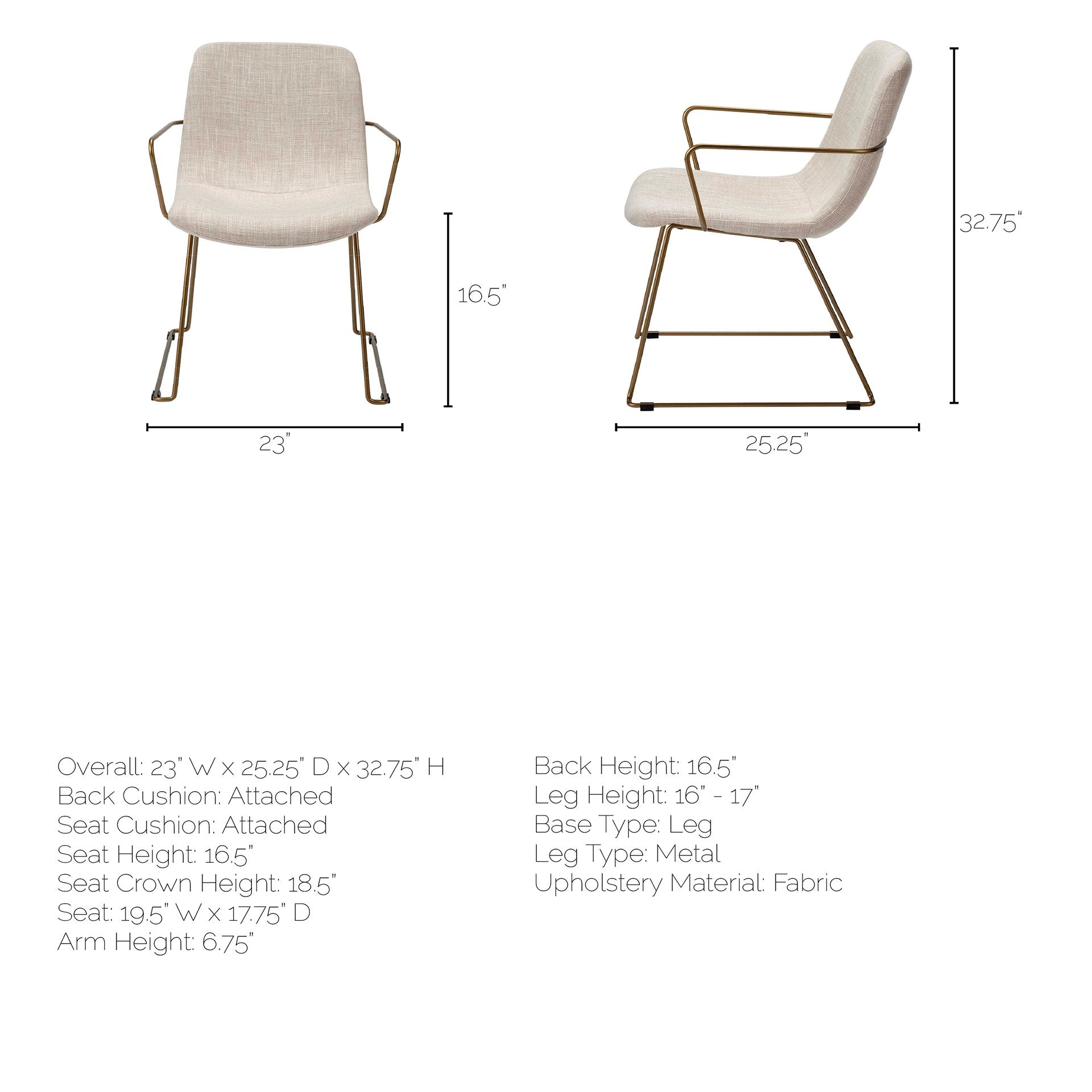 Cream Fabric Wrap with Gold Metal Frame Dining Chair