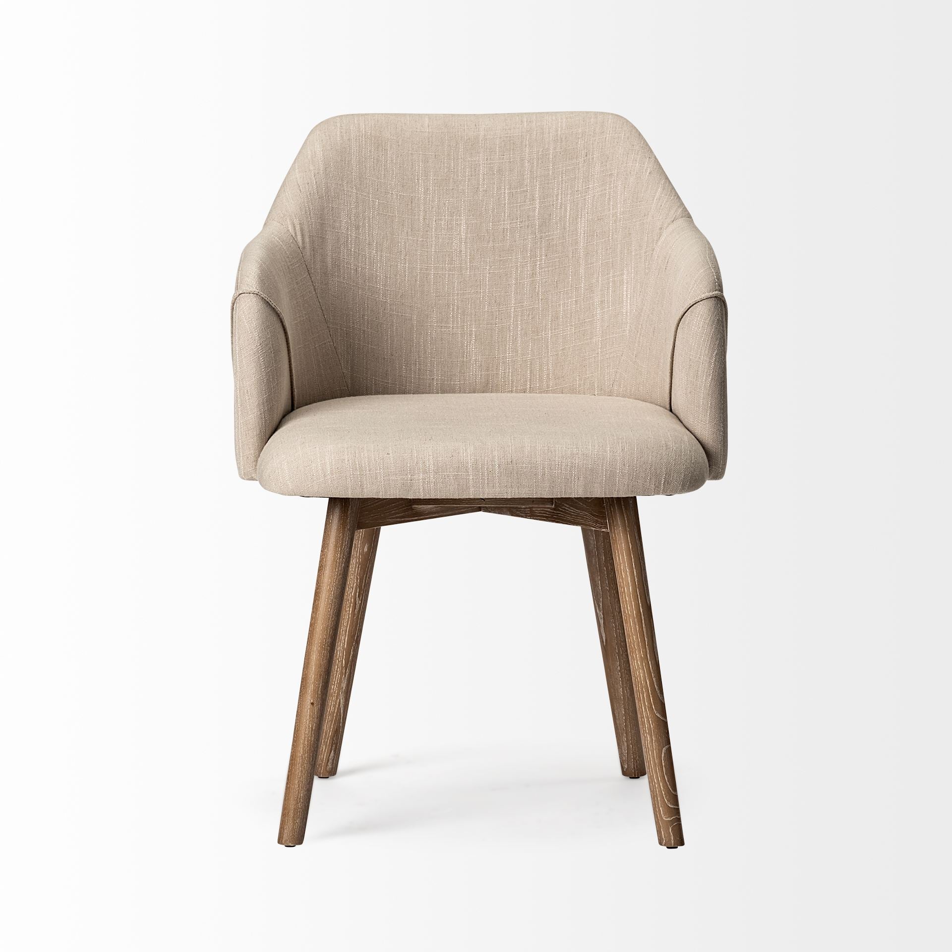 Cream Fabric Wrap with Brown Wooden Base Dining Chair