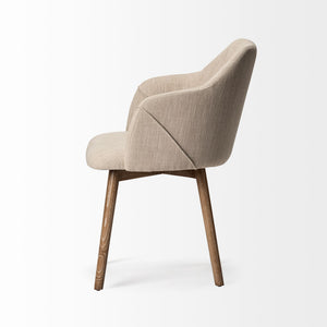 Cream Fabric Wrap with Brown Wooden Base Dining Chair