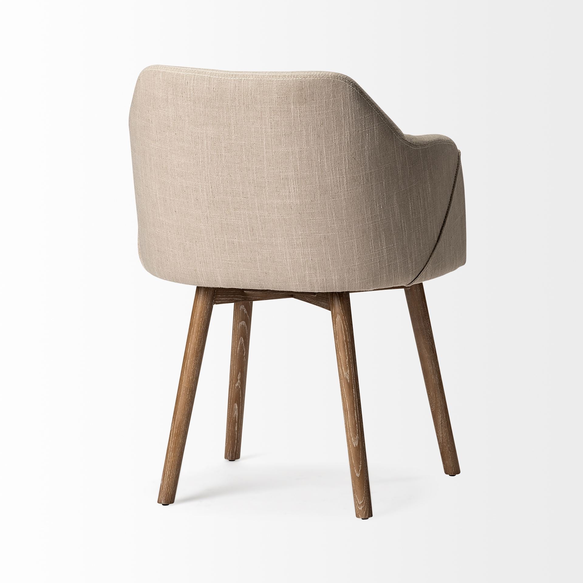 Cream Fabric Wrap with Brown Wooden Base Dining Chair