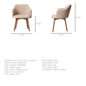 Cream Fabric Wrap with Brown Wooden Base Dining Chair