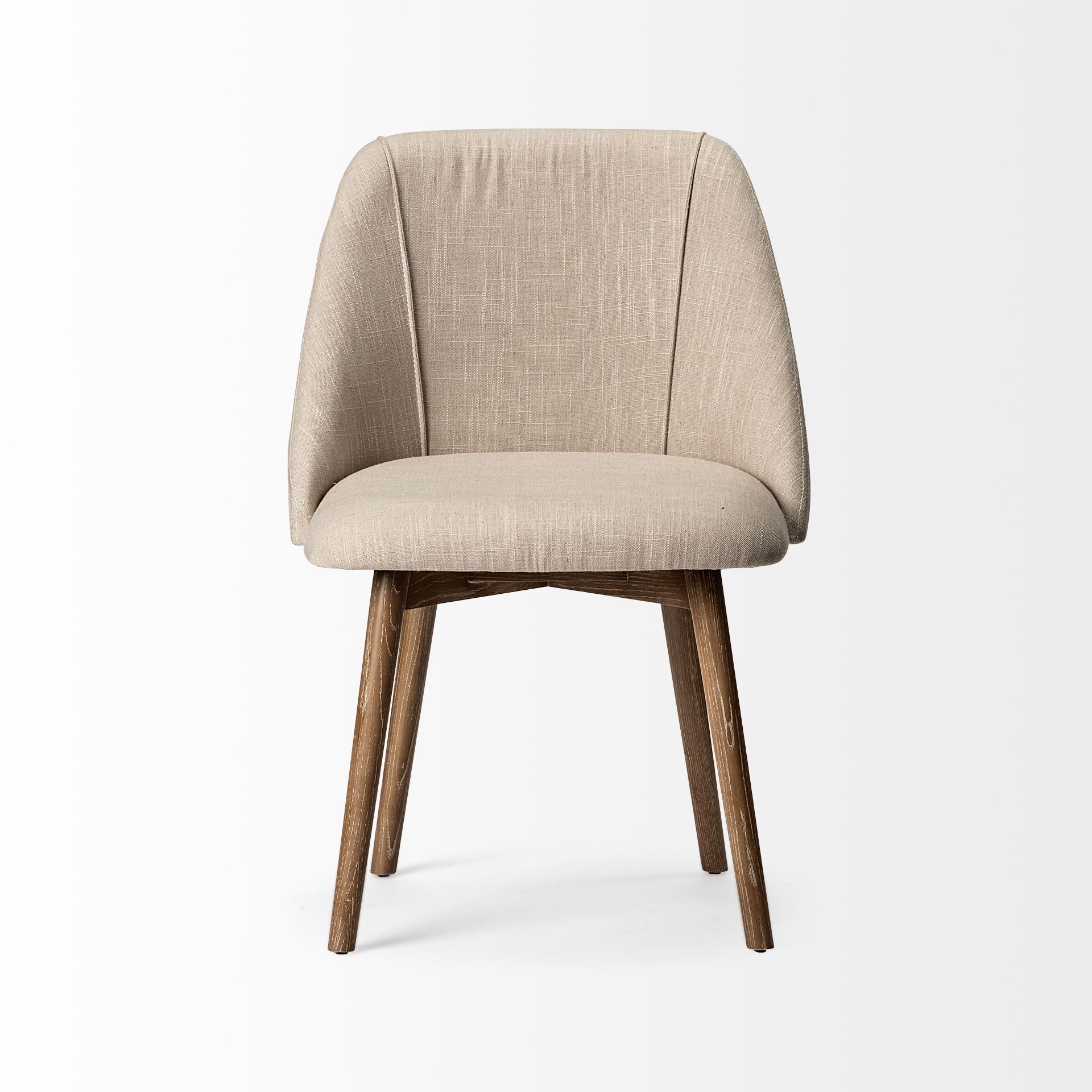 Cream Fabric Wrap with Brown Wooden Base Dining Chair