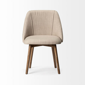 Cream Fabric Wrap with Brown Wooden Base Dining Chair