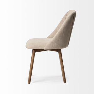 Cream Fabric Wrap with Brown Wooden Base Dining Chair