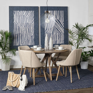 Cream Fabric Wrap with Brown Wooden Base Dining Chair