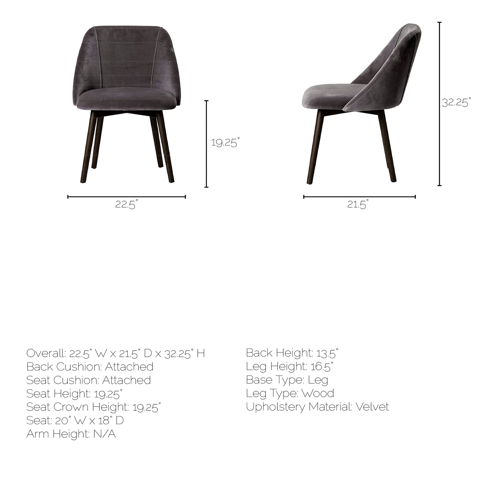 Grey Velvet Wrap with Black Wood Base Dining Chair