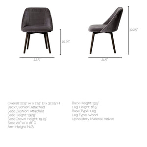 Grey Velvet Wrap with Black Wood Base Dining Chair