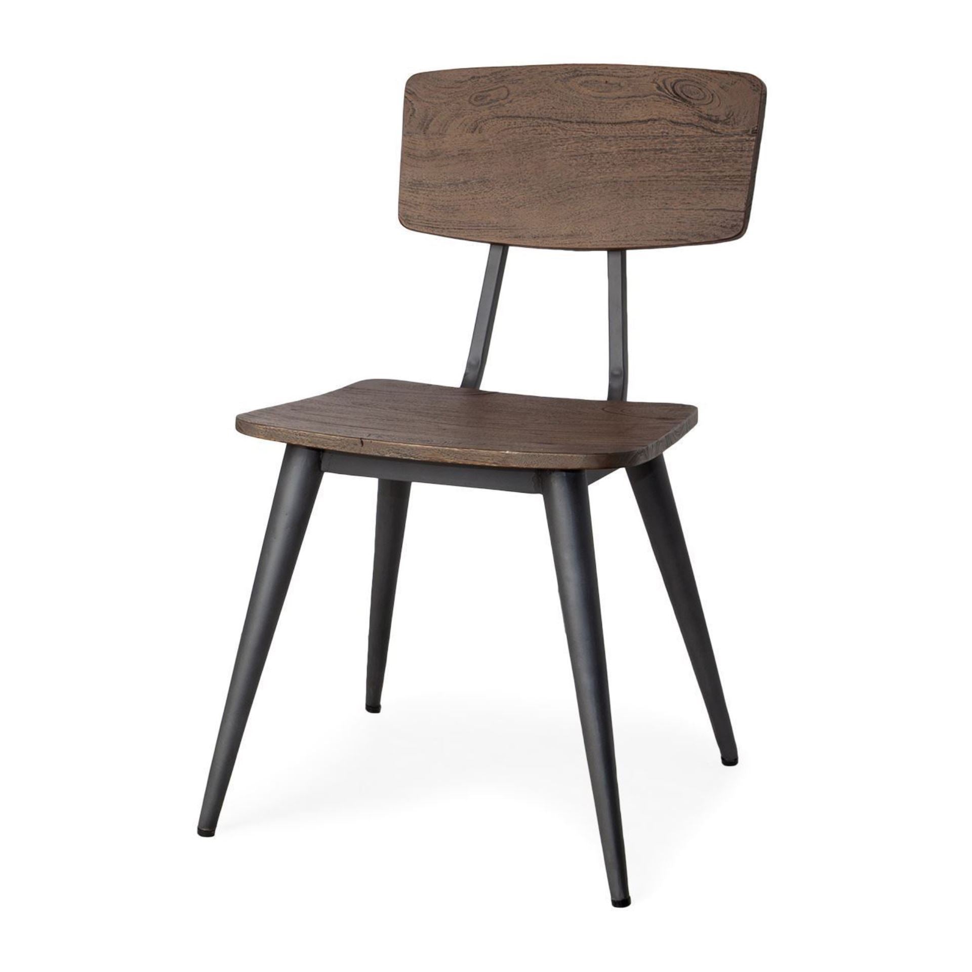 Medium Brown Solid Wood Seat with Grey Iron Base Dining Chair