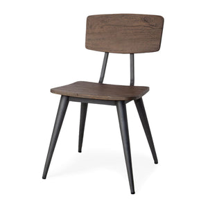 Medium Brown Solid Wood Seat with Grey Iron Base Dining Chair