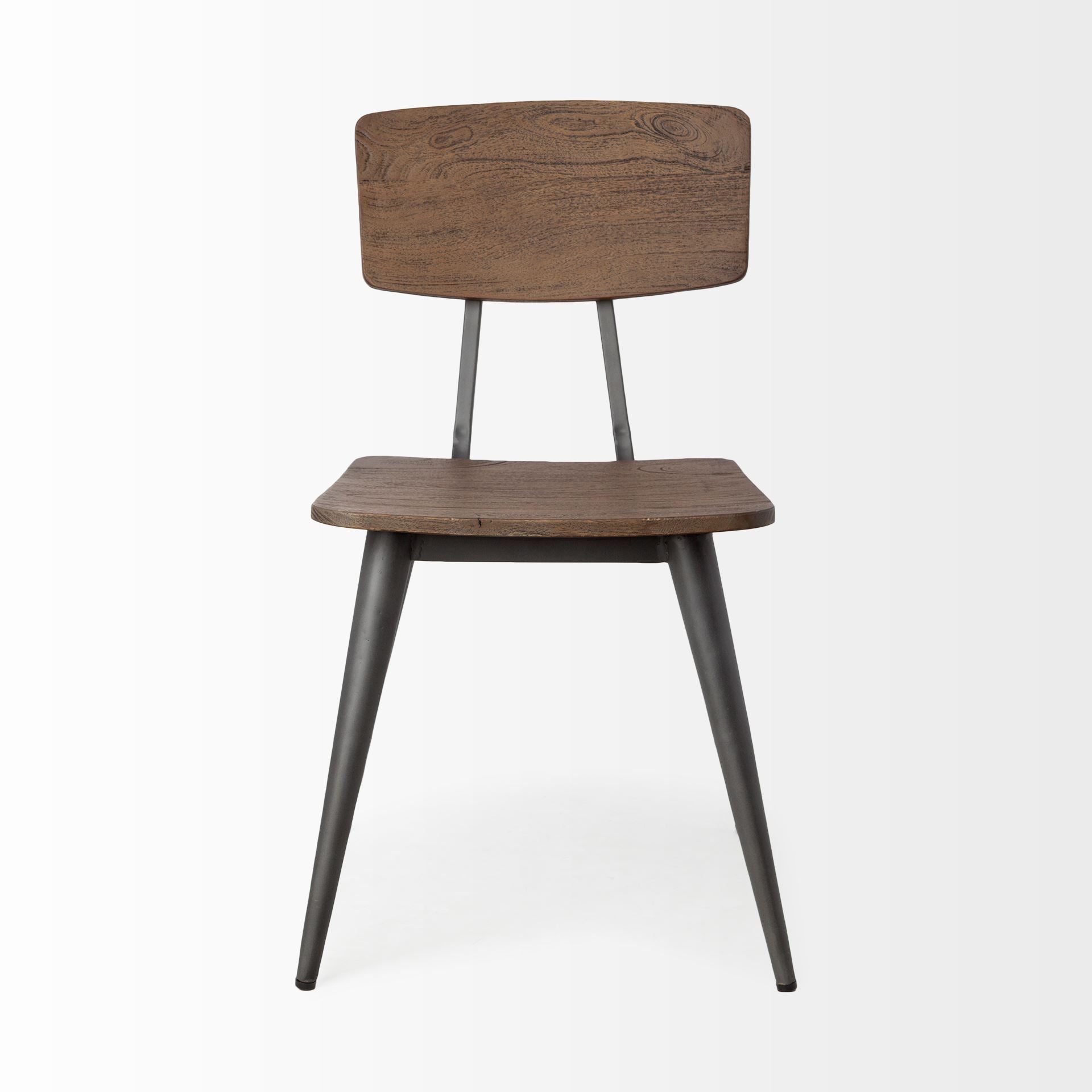 Medium Brown Solid Wood Seat with Grey Iron Base Dining Chair