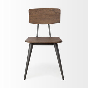 Medium Brown Solid Wood Seat with Grey Iron Base Dining Chair