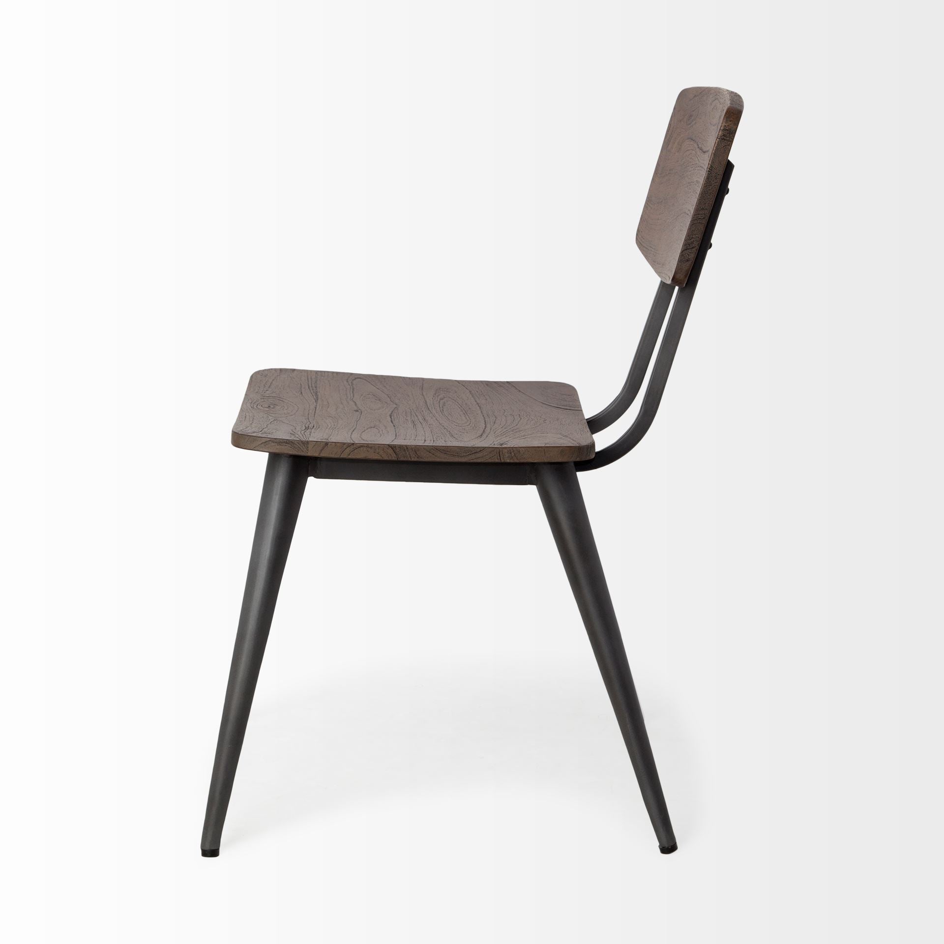 Medium Brown Solid Wood Seat with Grey Iron Base Dining Chair