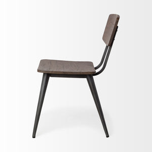 Medium Brown Solid Wood Seat with Grey Iron Base Dining Chair