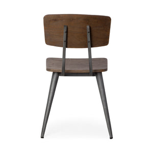 Medium Brown Solid Wood Seat with Grey Iron Base Dining Chair