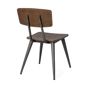 Medium Brown Solid Wood Seat with Grey Iron Base Dining Chair