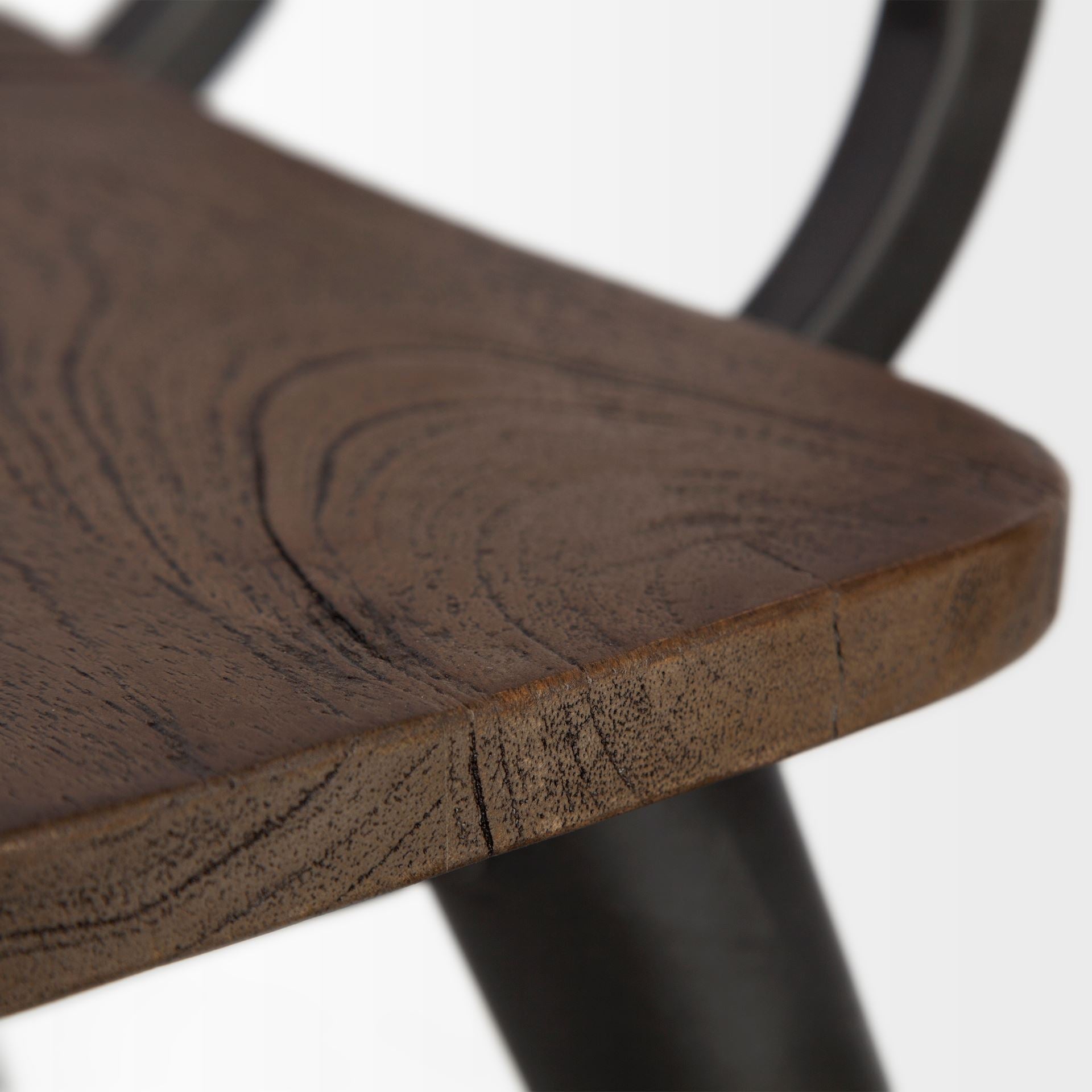 Medium Brown Solid Wood Seat with Grey Iron Base Dining Chair