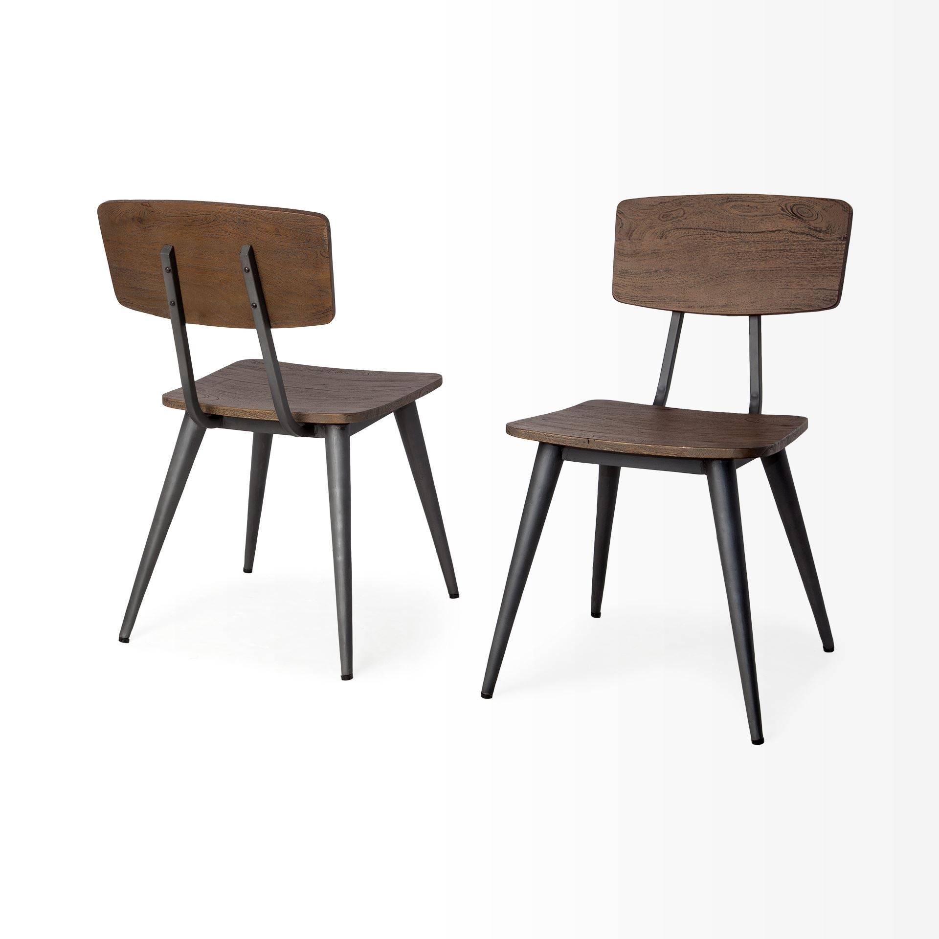 Medium Brown Solid Wood Seat with Grey Iron Base Dining Chair