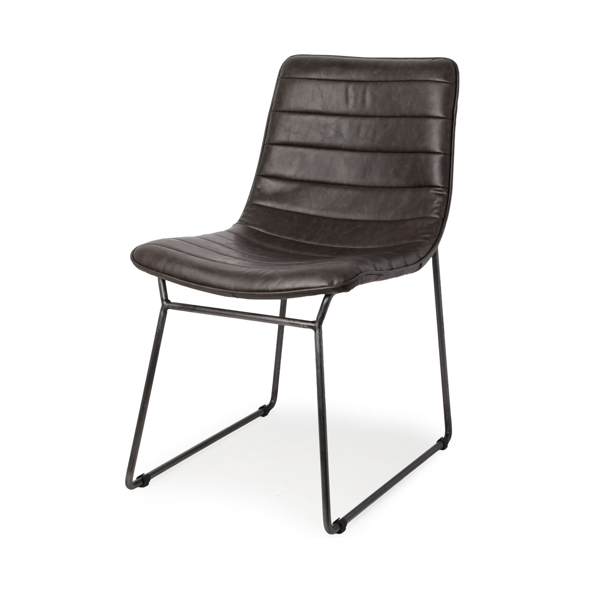 Black Faux Leather Seat with Black Iron Frame Dining Chair