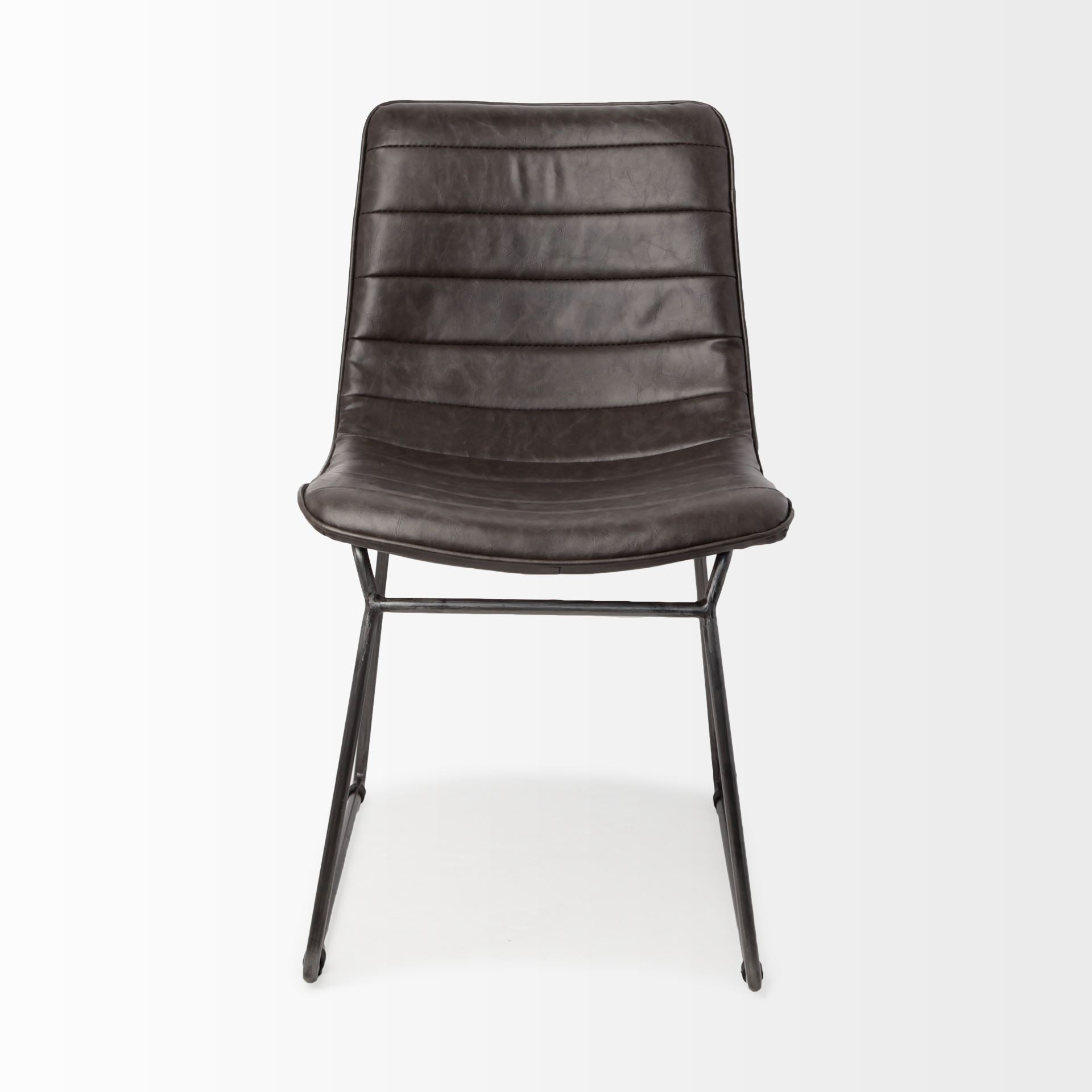 Black Faux Leather Seat with Black Iron Frame Dining Chair