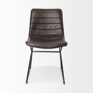 Black Faux Leather Seat with Black Iron Frame Dining Chair