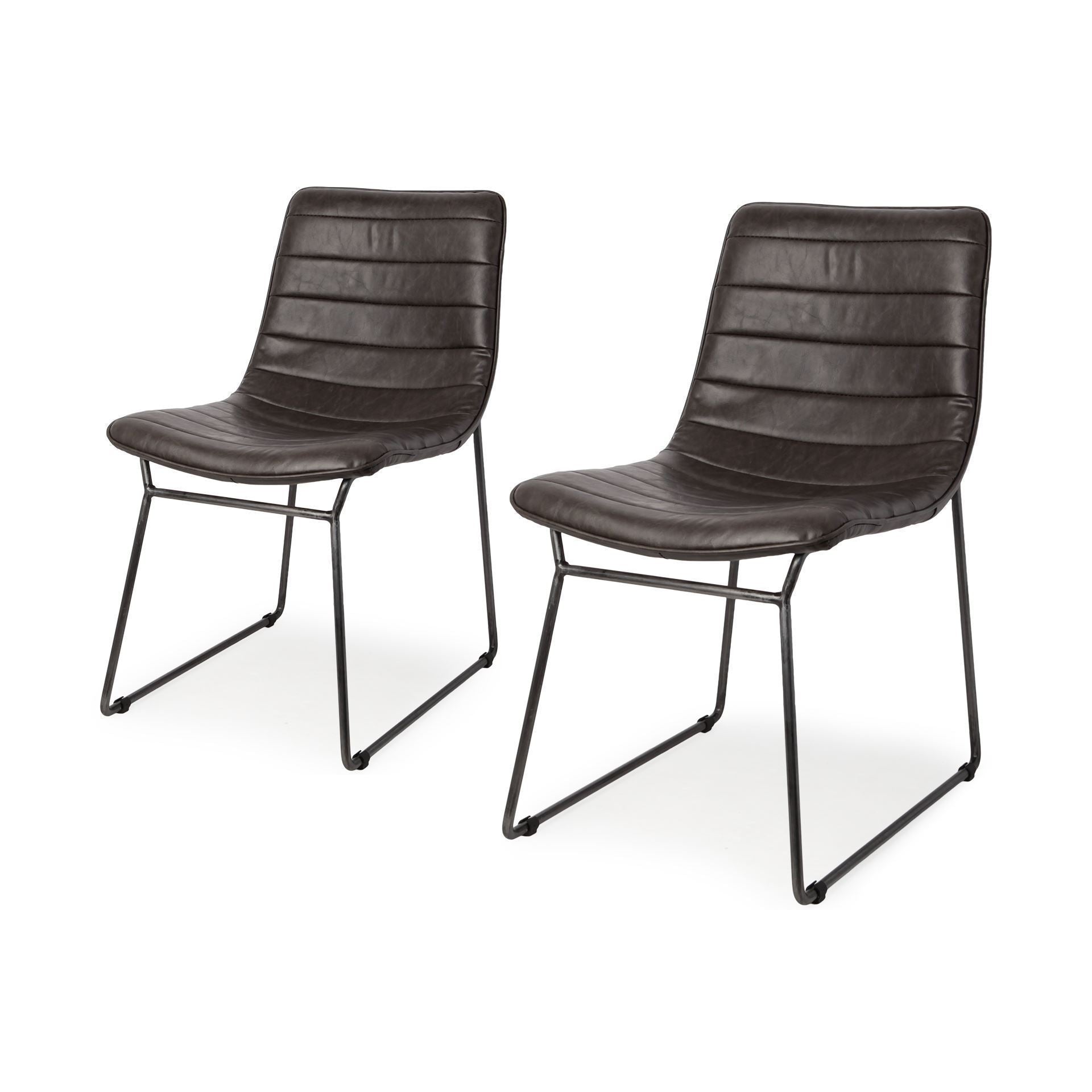 Black Faux Leather Seat with Black Iron Frame Dining Chair