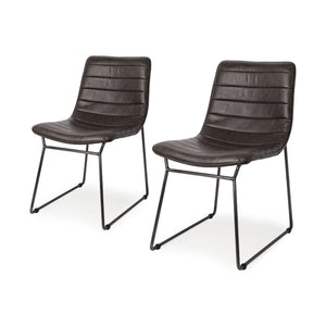 Black Faux Leather Seat with Black Iron Frame Dining Chair