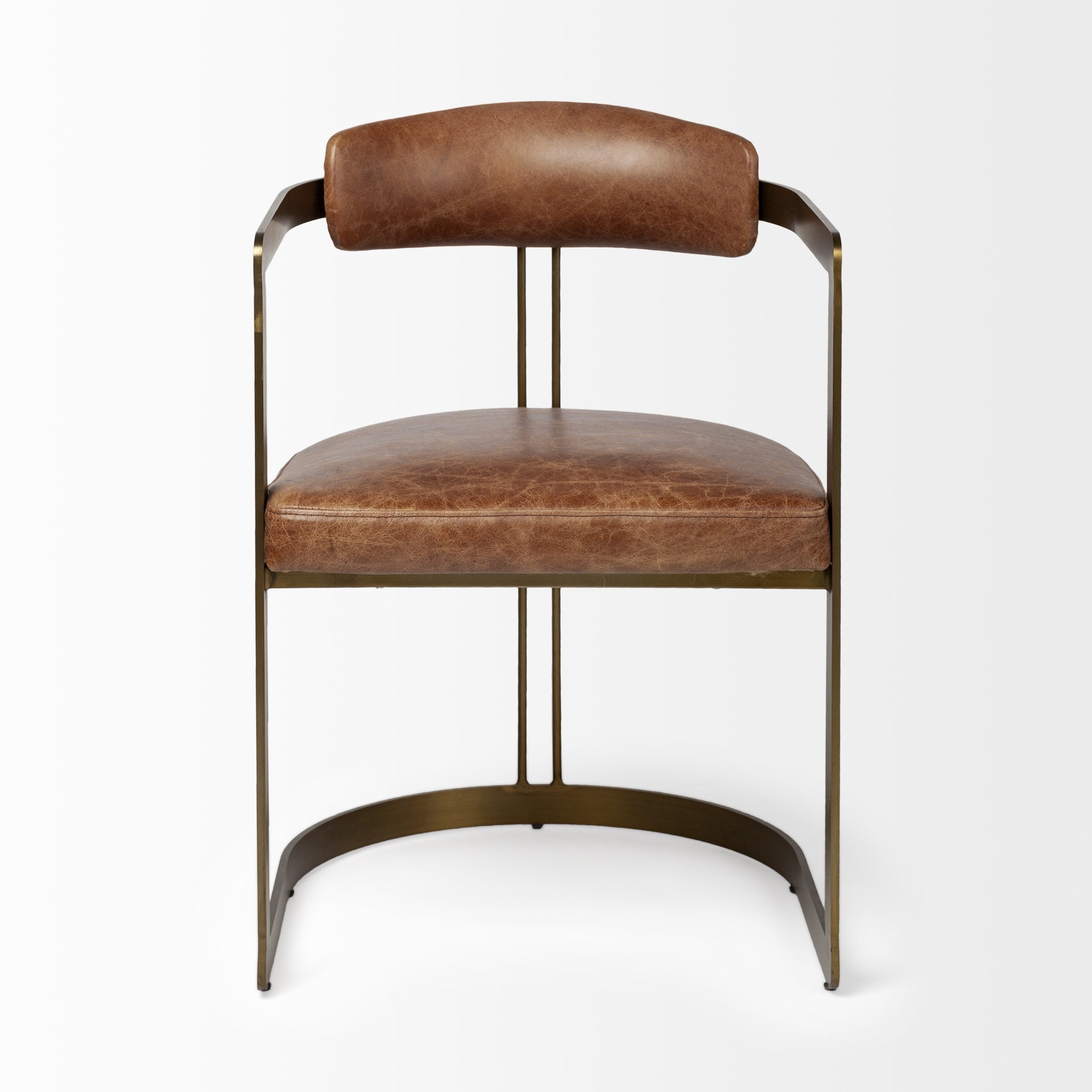 Brown Leather Seat with Gold Iron Frame Dining Chair