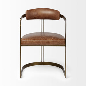 Brown Leather Seat with Gold Iron Frame Dining Chair