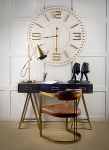 Brown Leather Seat with Gold Iron Frame Dining Chair