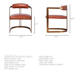 Brown Leather Seat with Gold Iron Frame Dining Chair
