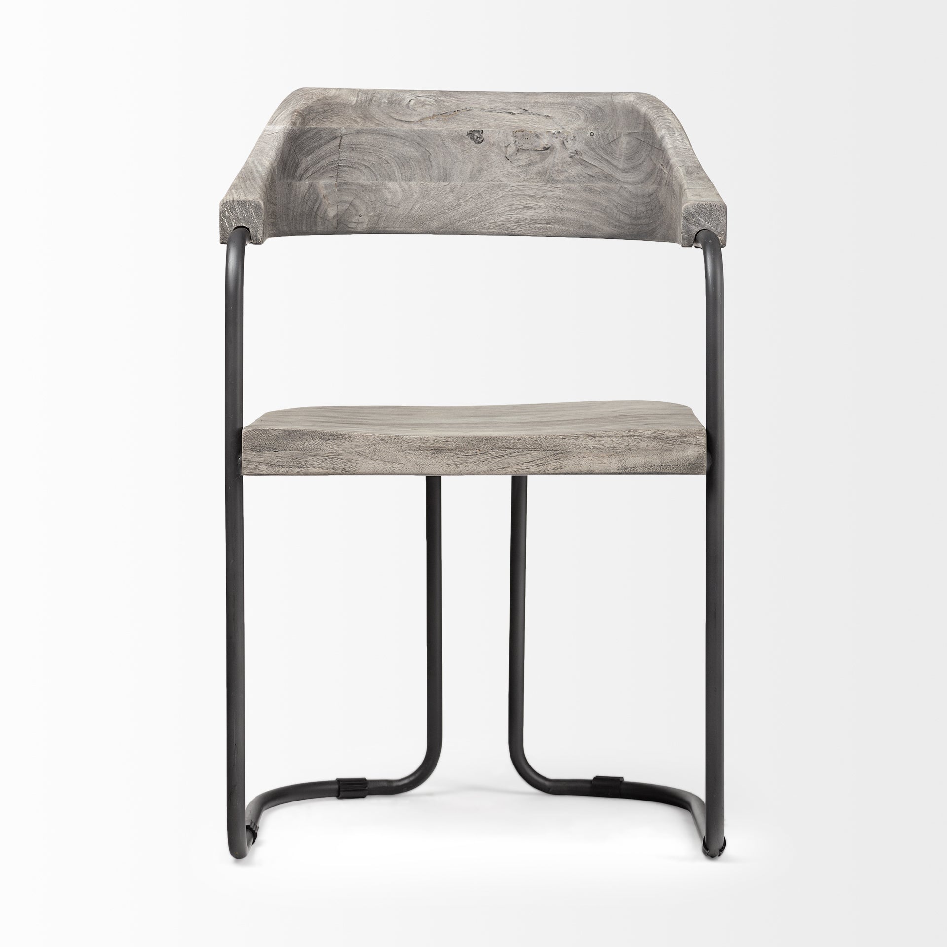 Grey Wooden Seat with Gunmetal Iron Frame Dining Chair