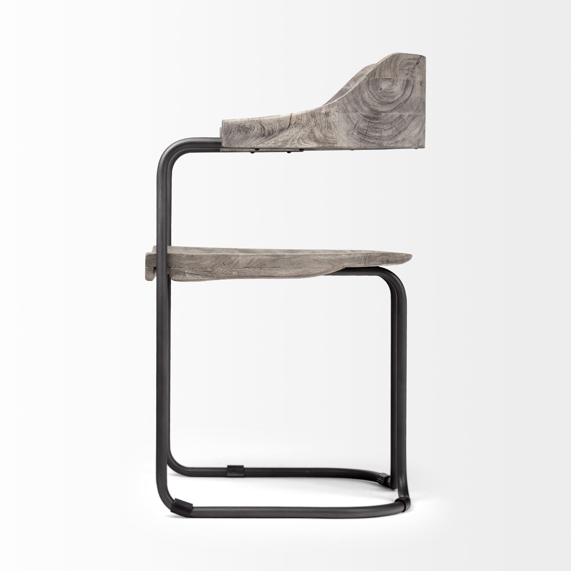 Grey Wooden Seat with Gunmetal Iron Frame Dining Chair