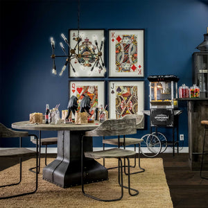 Grey Wooden Seat with Gunmetal Iron Frame Dining Chair