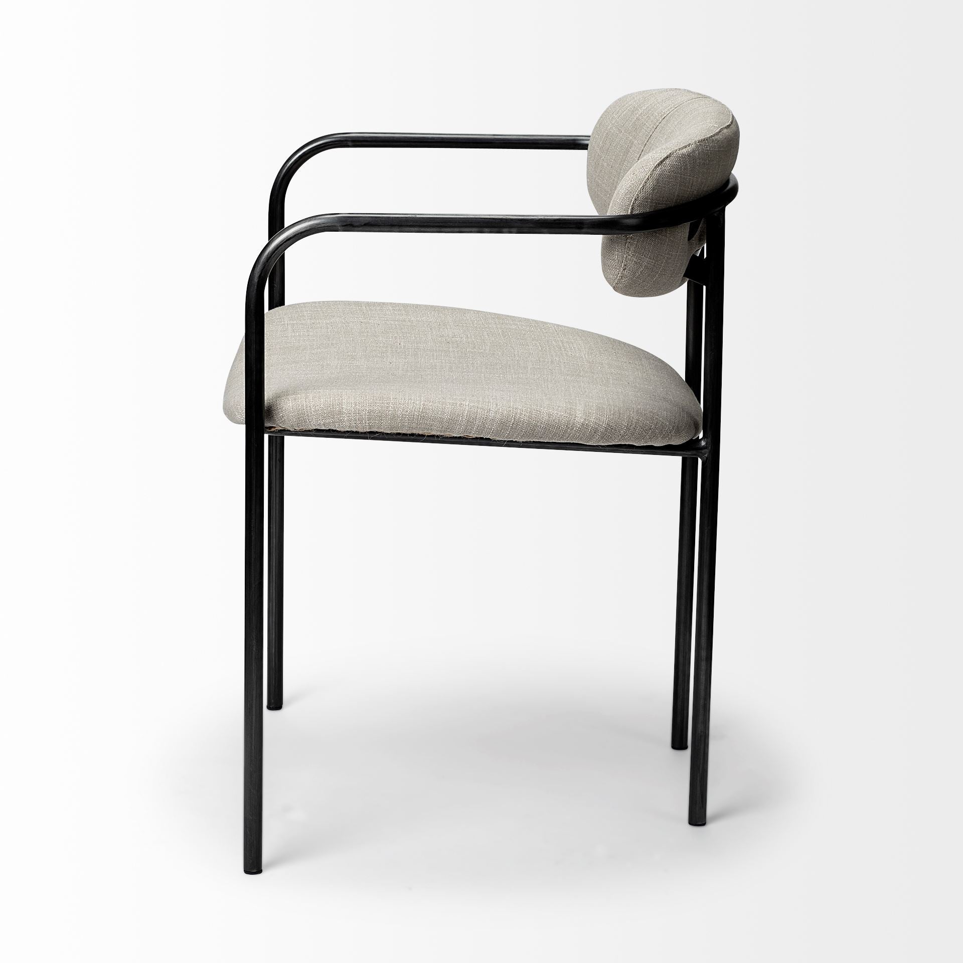 Beige Fabric Seat with Gun Metal Grey Iron Frame Dining Chair