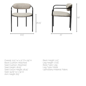 Beige Fabric Seat with Gun Metal Grey Iron Frame Dining Chair