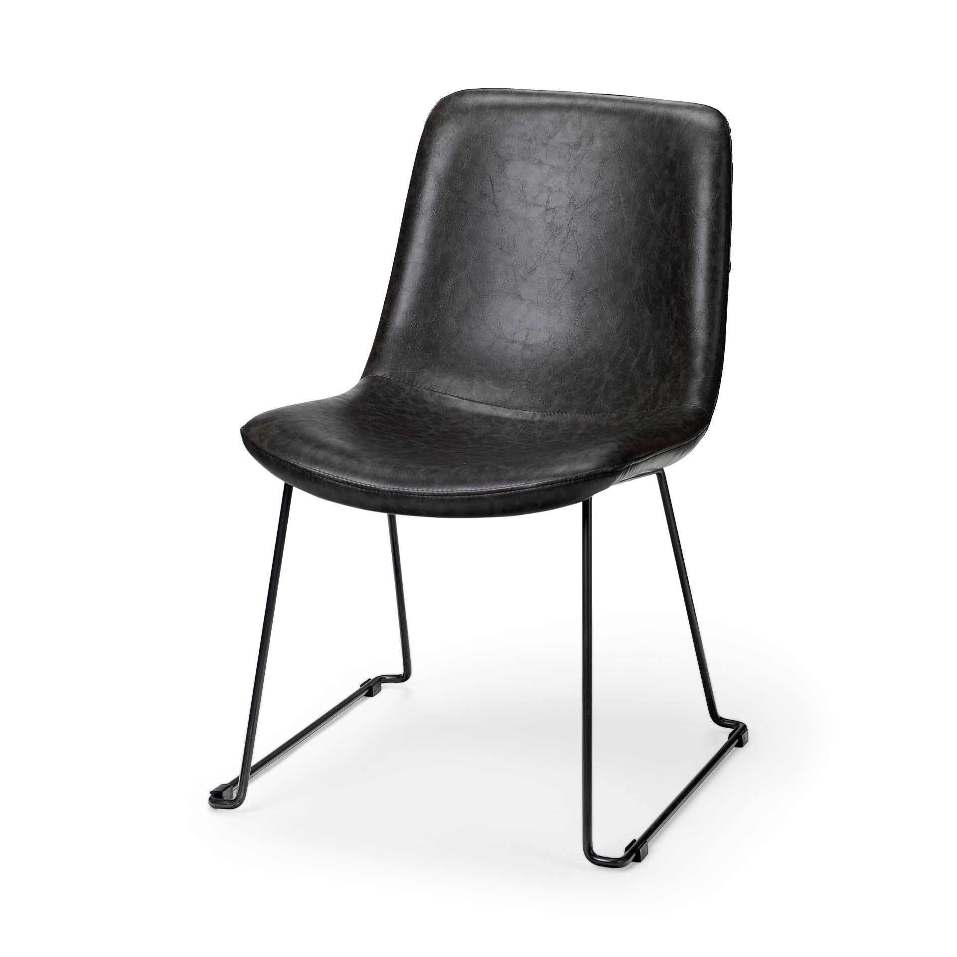 Black Faux Leather Seat with Black Iron Frame Dining Chair