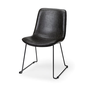 Black Faux Leather Seat with Black Iron Frame Dining Chair