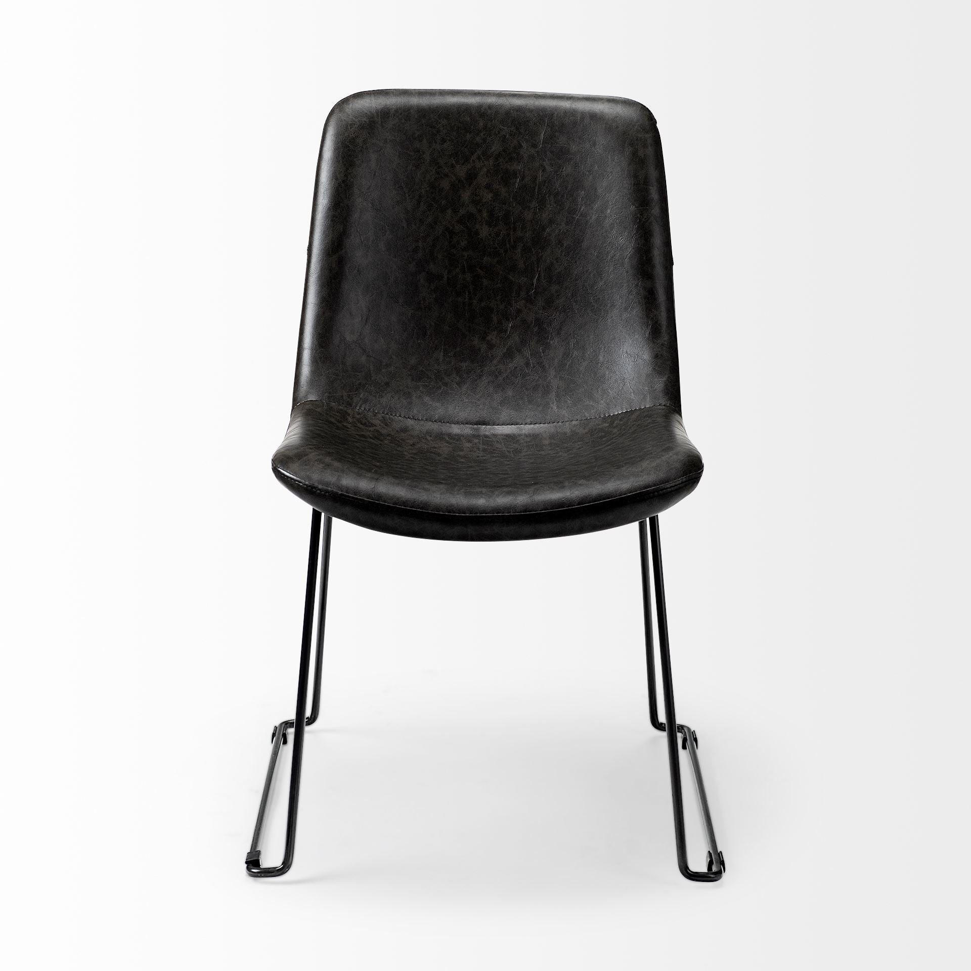 Black Faux Leather Seat with Black Iron Frame Dining Chair