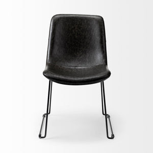 Black Faux Leather Seat with Black Iron Frame Dining Chair