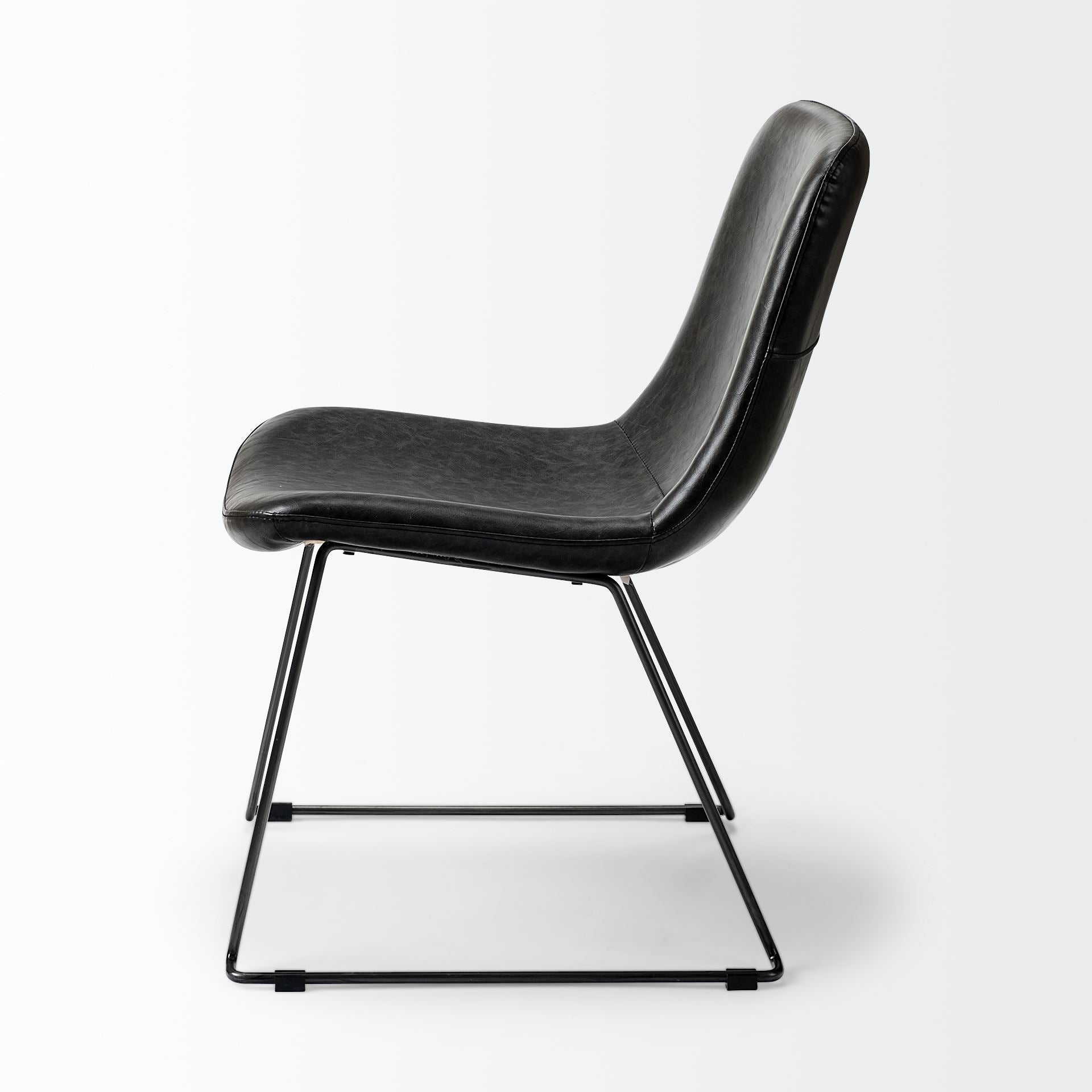 Black Faux Leather Seat with Black Iron Frame Dining Chair