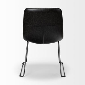 Black Faux Leather Seat with Black Iron Frame Dining Chair