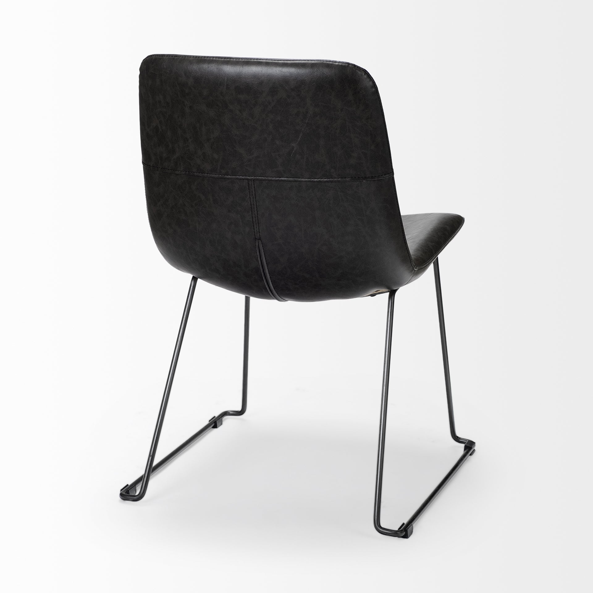 Black Faux Leather Seat with Black Iron Frame Dining Chair