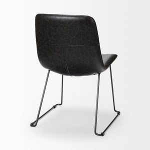 Black Faux Leather Seat with Black Iron Frame Dining Chair