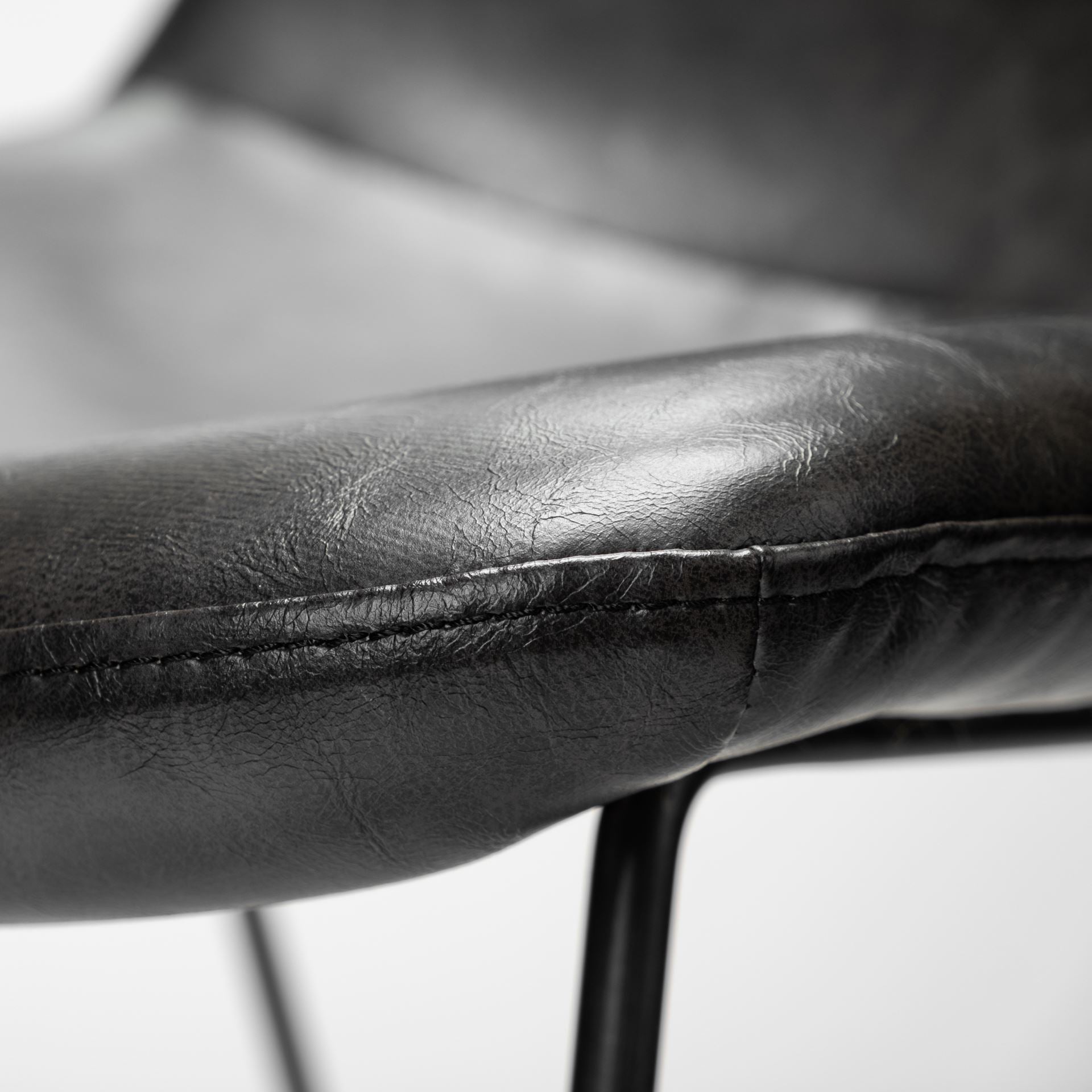 Black Faux Leather Seat with Black Iron Frame Dining Chair
