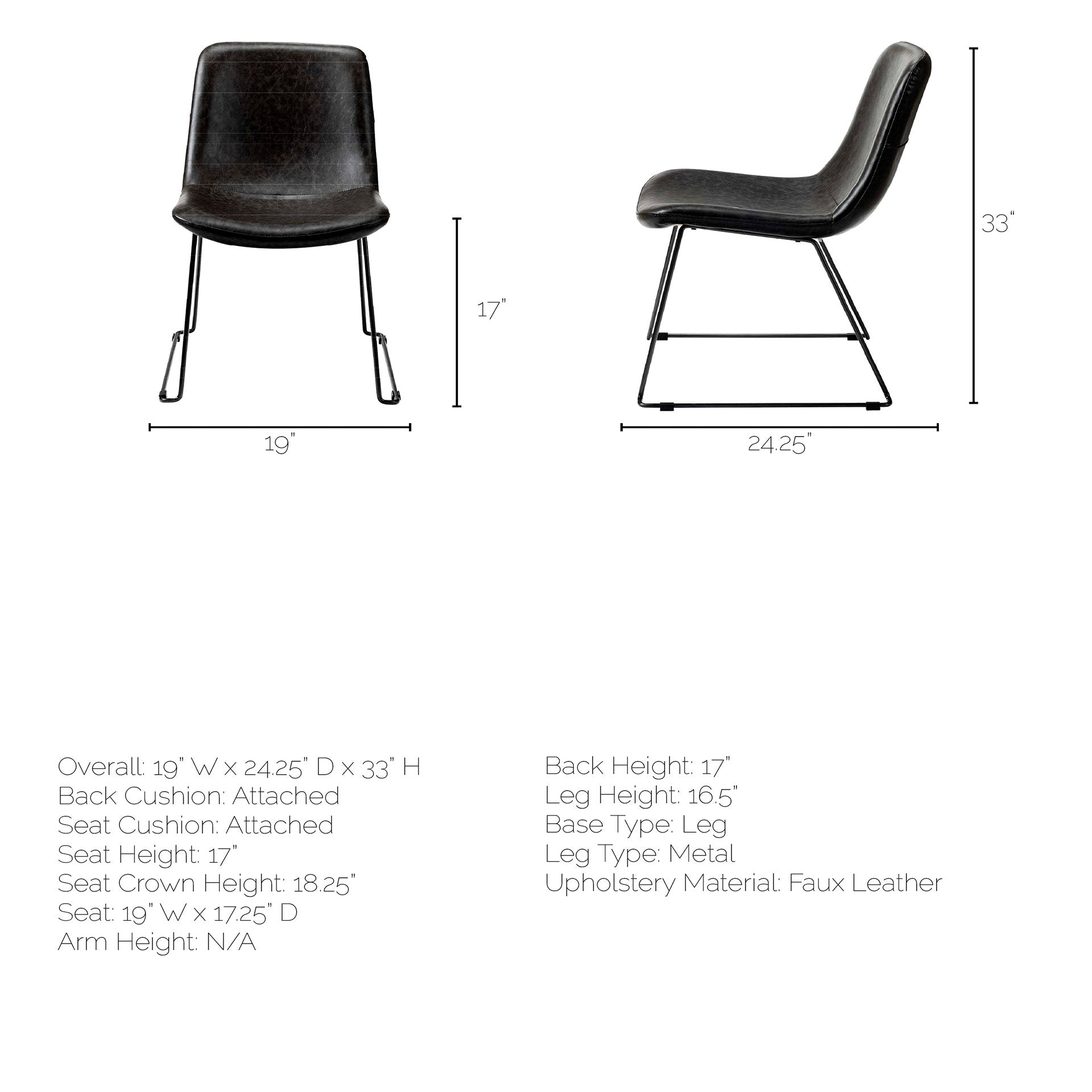 Black Faux Leather Seat with Black Iron Frame Dining Chair