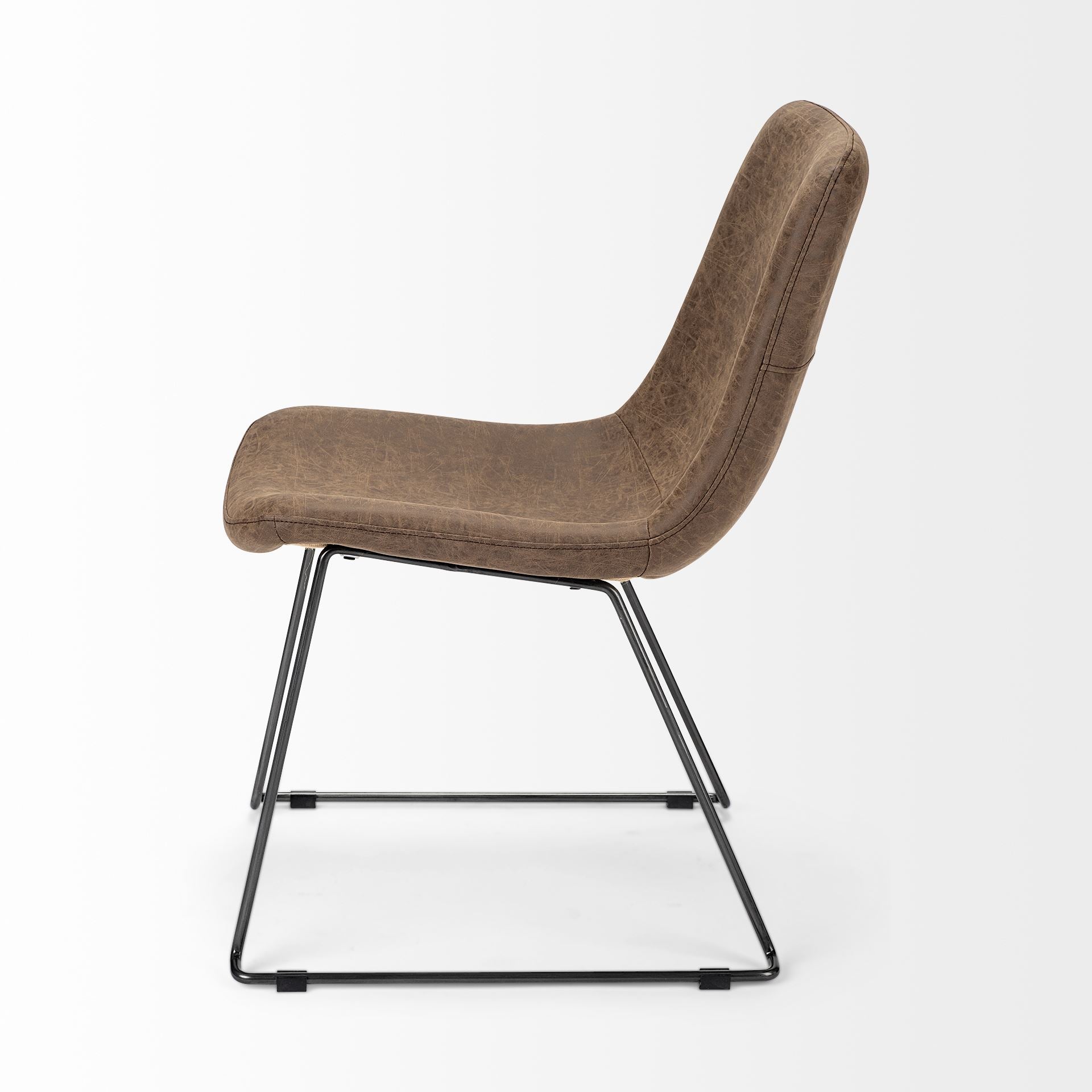 Brown Faux Leather Seat with Black Iron Frame Dining Chair