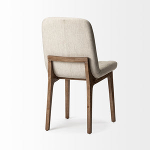 Diamond Tuffed Cream Fabric Wrap with Brown Wood Base Dining Chair
